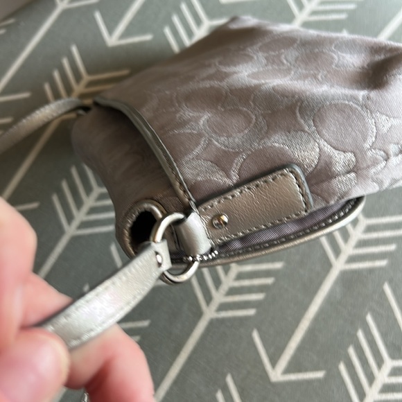 COACH Signature Metallic Silver Buckle Flap Crossbody Shoulder Bag - Picture 15 of 15